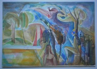 Shlomo Schwartz Signed Watercolor Painting Modern Israel Russia Art 