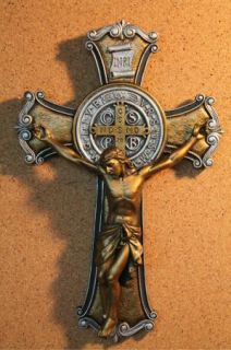 St Benedict Jesus Christ Crucifix Gold Silver Catholic Wall Cross 