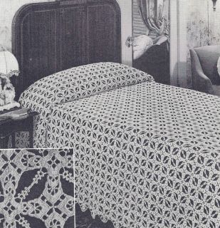 Vintage Crochet Pattern Iris Flower Motif Bedspread