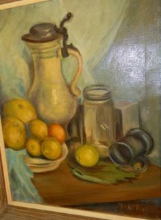 Vintage Oil Painting Thelma Childers 1902 2004 Still Life Pitcher Ewer 