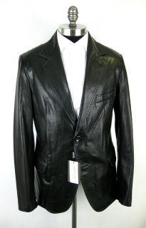 New Di Bello Dibello Italy Black Italian Leather Coat Jacket 52 42 L $ 