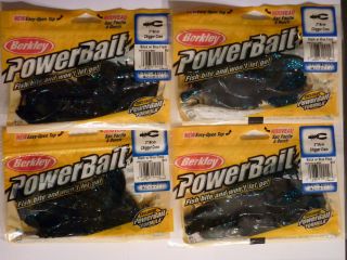 Berkley Chigger Craw Black w Blue Lot of 4 Packs Soft Plastic Fishing 