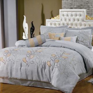 Queen Comforter Silver Linen 11 Piece Bed in A Bag