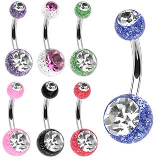   SHIMMER CRYSTAL BALL GEM BELLY NAVEL RING BUTTON PIERCING JEWELRY B367