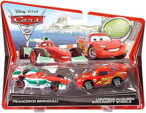 Cars 2 Die cast 2 pack Francesco Bernoulli Lightning McQueen w party 