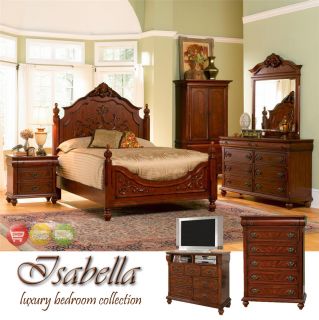 Isabella King Carved Wood 7pc Bedroom Set Chest Tvstand
