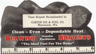 Berwind Coal Briquets Diecut Blotter Menomonie WI