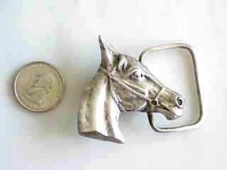 SOLID STERLING SILVER BELL BUCKLE WESTERN HORSE COWBOY HEAVY 42 GRAMS 