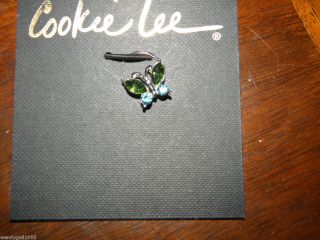 Cookie Lee Butterfly Crystal stretch ring NWT 2012 Green Blue Silver 