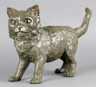 Large Austrian Cold Painted Bronze Cat Marked Geschutzt Early 20th C 