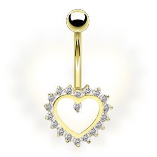 14k Solid Gold Belly Navel Ring Body Jewelry Heart Gem