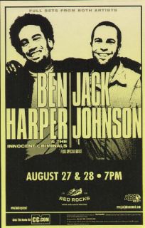 Ben Harper Jack Johnson Concert Poster Red Rocks 2003
