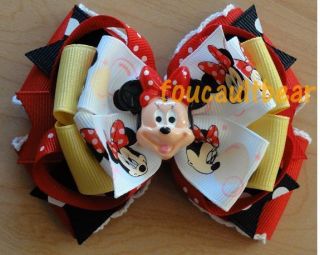 Handmade Boutique Minnie Girl Mouse Hair Bow Barrette Pigtail Ponytail 