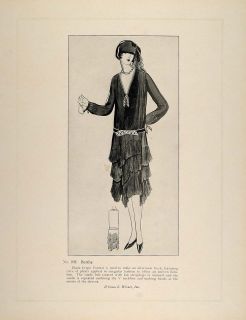 1926 Print Art Deco French Haute Couture Dress Berthe   ORIGINAL