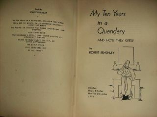   QUANDRY antique 1936 VERY RARE copy HARD COVER Book Benchley W@W