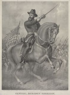 Civil War General Benjamin Harrison Horse Sword Union Soldier 13x19 
