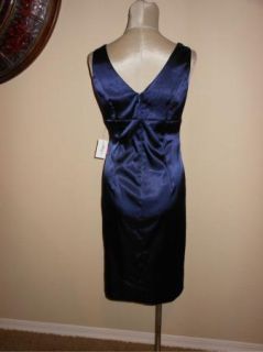 NWT Betsy & Adam Navy Satin Surplice Ruched Cocktail Dress 8