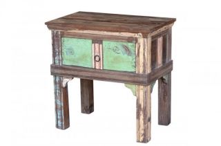   Reclaimed Wood Vintage Side Table 1 Drawer Restored Teak Planks
