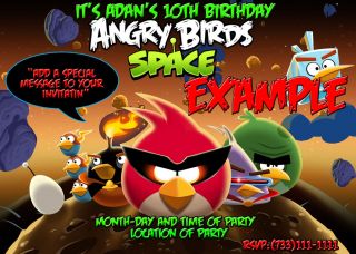 angry birds space birthday invitations 5x7 you print time left