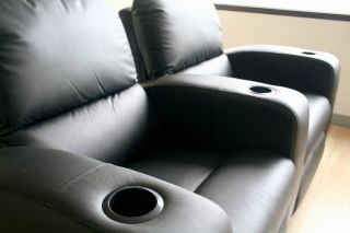 Leather Home Theater Seating 2 Black Kimera Seats Reclining Chairs 
