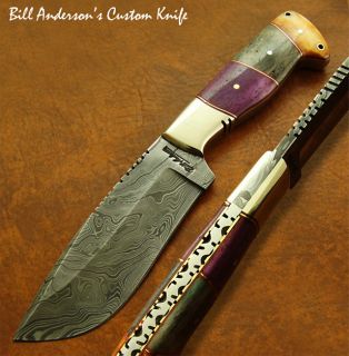 Bill Anderson 1 OF A KIND CUSTOM DAMASCUS SKINNING KNIFE FOSSIL 