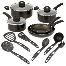 Bialetti Italian Gourmet Black Cookware Set 14 Pieces Soft Touch 