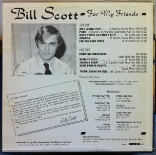BILL SCOTT for my friends LP VG+ Private MN Rock Country Folf Rural 