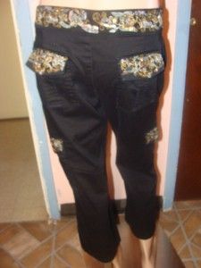   Beth Stitched Stretch Sequins Black Capri Crop Pants Size M