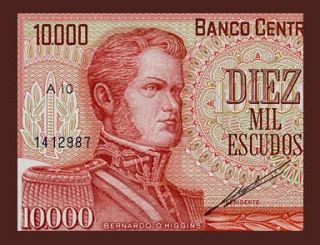 10 000 Escudos Banknote Chile 1967 76 OHiggins UNC