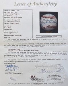 Brooklyn Dodgers Greats 23 Signed Baseball JSA X51382 Pee Wee Reese 