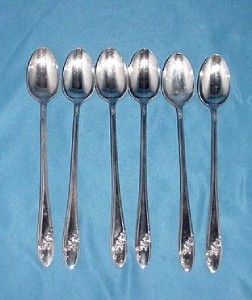 Oneida Community Queen Bess Silver Plate 6 Ice Iced Tea Spoons EXC 