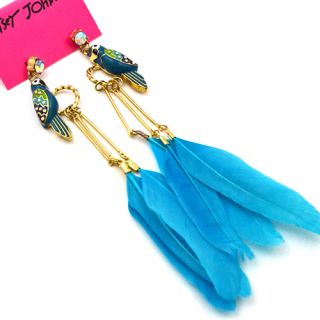 Betsey Johnson Jungle Fever Parrot Feather Cluster Earrings   Blue