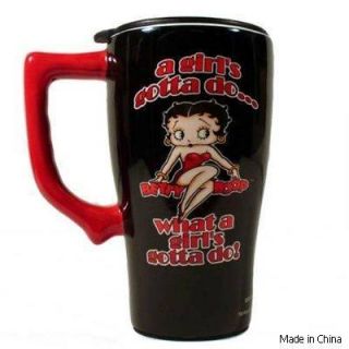 Betty Boop Girl Gotta Ceramic Cafe Coffee Travel Mug Plastic Cover NIB 