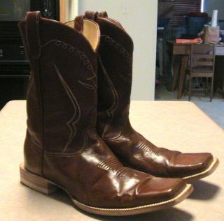 Mens 12 D Bilbo Brown Leather Square Toe Western Cowboy Boots