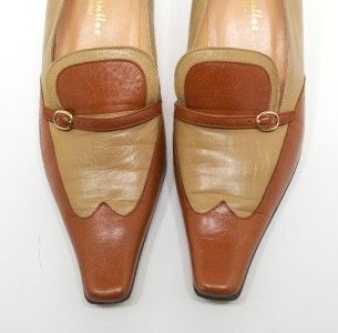 Bettye Muller Brown Tan 2 Tone Leather Fashion Pumps Loafers Fab 