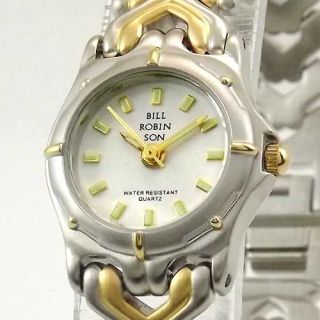 Bill Robinson Womens Round Two Tone White Dial Bracelet Watch New 