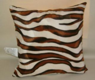 Animal print zebra throw pillow, faux fur, brown ivory 18 X 18