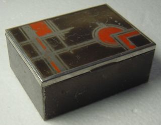   Chromed Metal Trinket Box with Red´ Black Geometrical Pattern