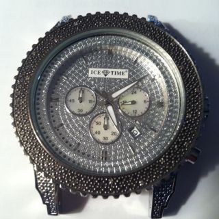Mens Icetime Genuine Diamond Watch Large Face Chronograph