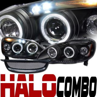 BLACK HALO LED PROJECTOR HEAD LIGHTS ALUMINUM GRILL GRILLE 03 08 