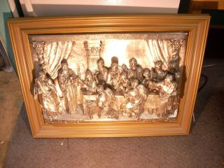 Metal High Relief Depiction Of The Last Supper Framed Silver