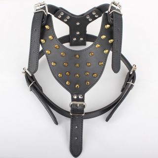 Dog Harness Genuine Leather with Spiked for Large Dog Pitbull