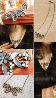 Retro Vintage Pearl Flower Butterfly Exquisite Pendant Necklace
