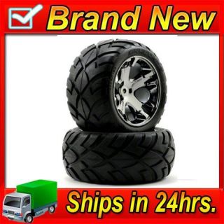 Traxxas 3773A Rear All Star Black Chrome Wheels w/ Anaconda Tires (2 