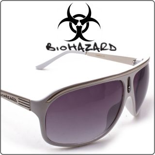 Aviator Biohazard Optics Sunglasses Glasses Shades Men White Silver 