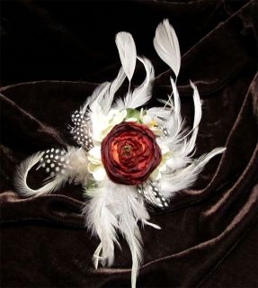 Handmade Unique Bridal Feather Flower Hair Clip Pin