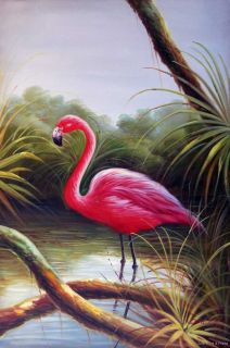 Flamingo Bird Florida Everglades Swamp Lge Oil Painting
