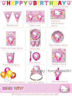 Hello Kitty Birthday xmas Party Supplies Tablecover Plate Cup Fork 