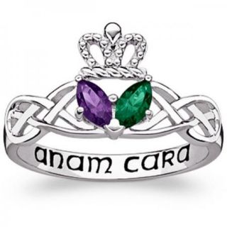   Couples Sterling Silver Claddagh Celtic Knot Birthstone Ring