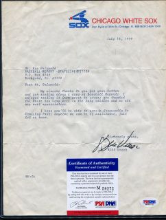 1979 Chicago White Sox Bill Veeck Autographed Letter PSA DNA M59272 